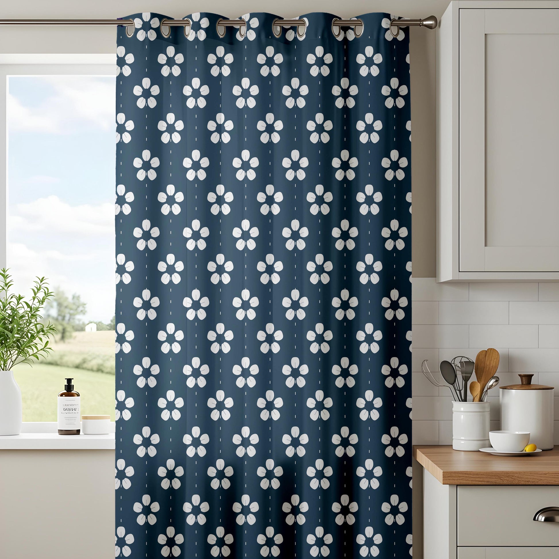 Onay Navy Fleur de Lis Curtains – Classic Pattern Kids Room Drapes
