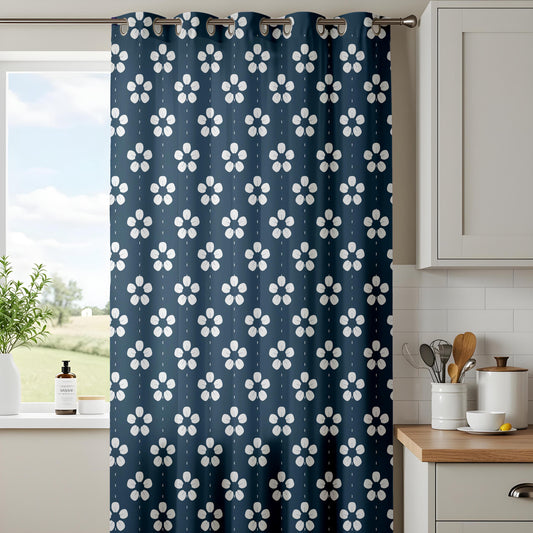 Onay Navy Fleur de Lis Curtains – Classic Pattern Kids Room Drapes