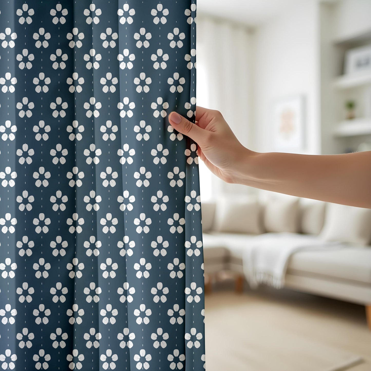 Onay Navy Fleur de Lis Curtains – Classic Pattern Kids Room Drapes
