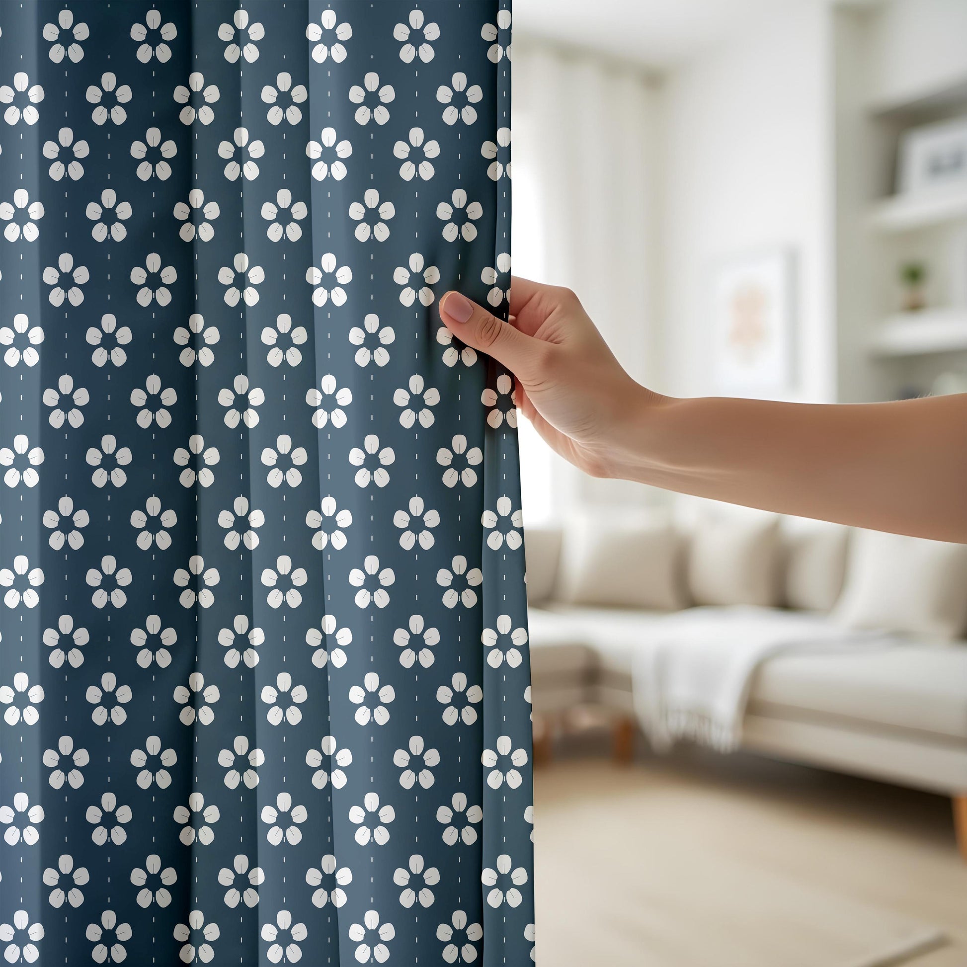 Onay Navy Fleur de Lis Curtains – Classic Pattern Kids Room Drapes