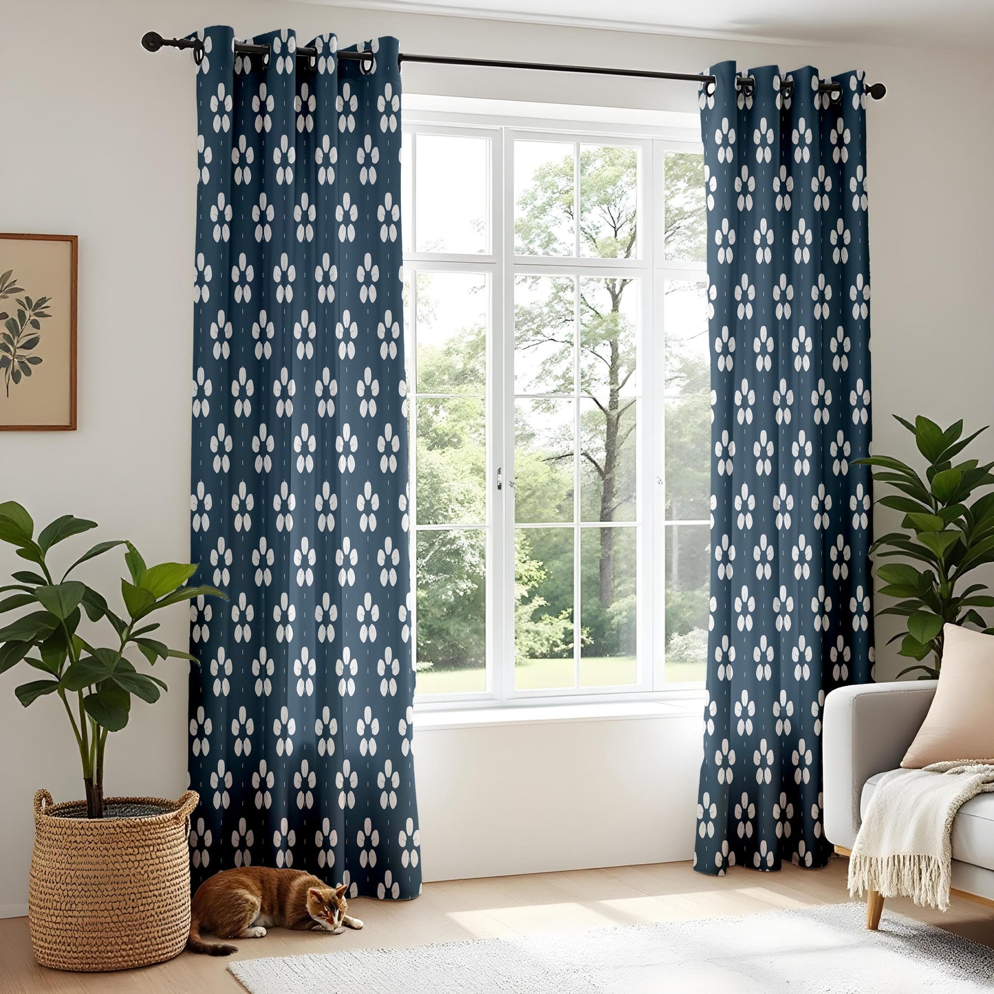 Onay Navy Fleur de Lis Curtains – Classic Pattern Kids Room Drapes