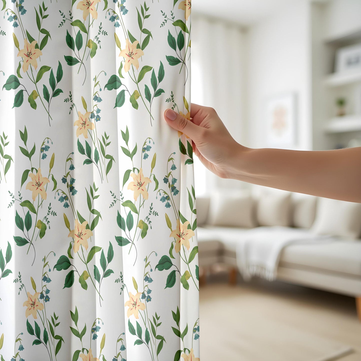 Onay Botanical Stem Curtains – Green Yellow Floral Kids Room Drapes