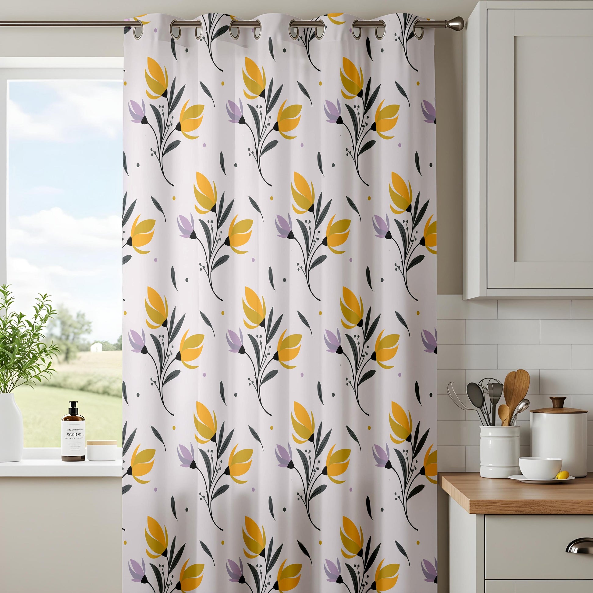 Onay Yellow Tulip Curtains – Spring Floral Kids Nursery Window Drapes