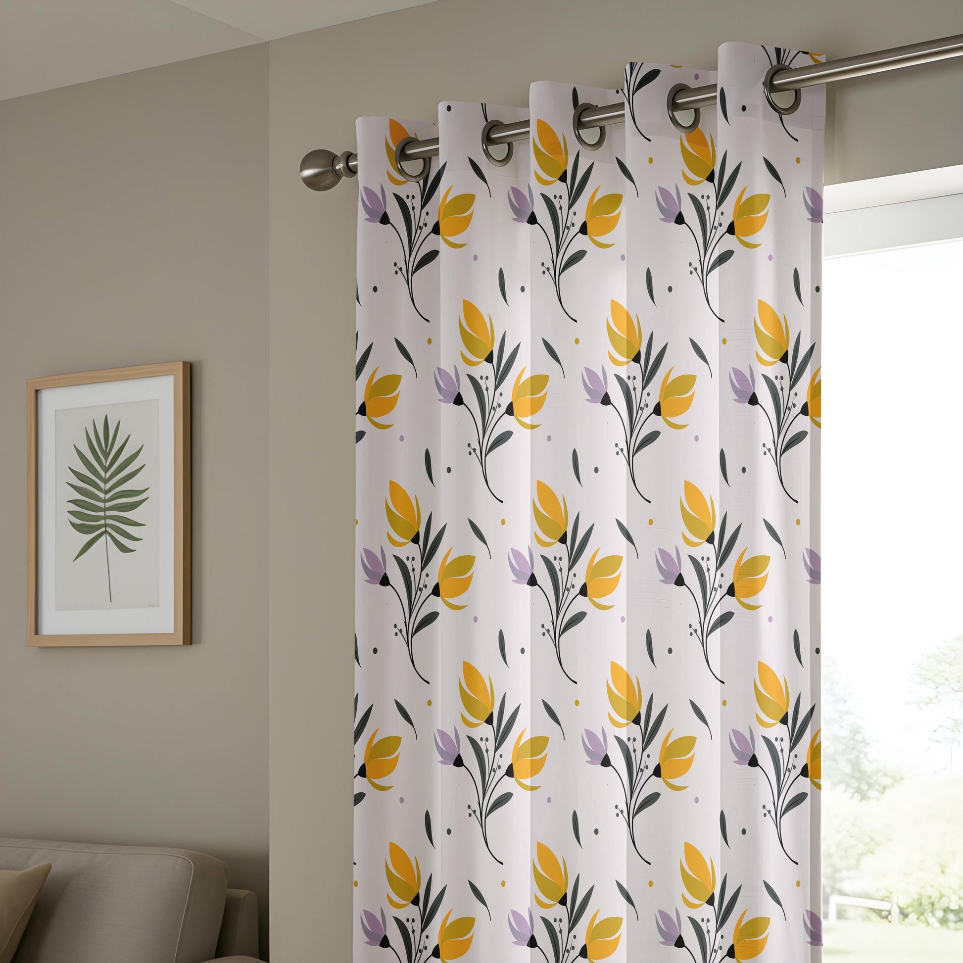 Onay Yellow Tulip Curtains – Spring Floral Kids Nursery Window Drapes