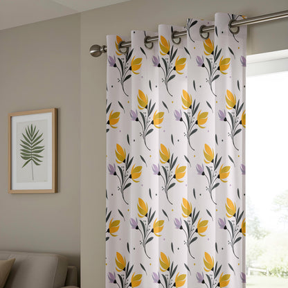 Onay Yellow Tulip Curtains – Spring Floral Kids Nursery Window Drapes