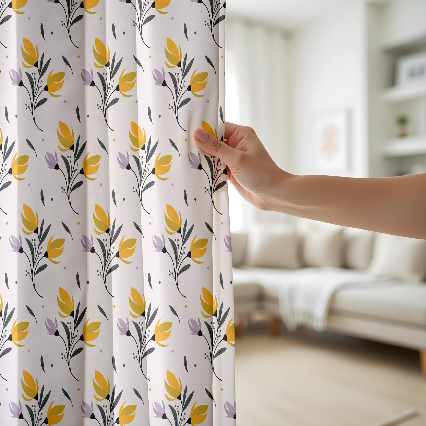 Onay Yellow Tulip Curtains – Spring Floral Kids Nursery Window Drapes
