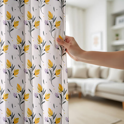 Onay Yellow Tulip Curtains – Spring Floral Kids Nursery Window Drapes