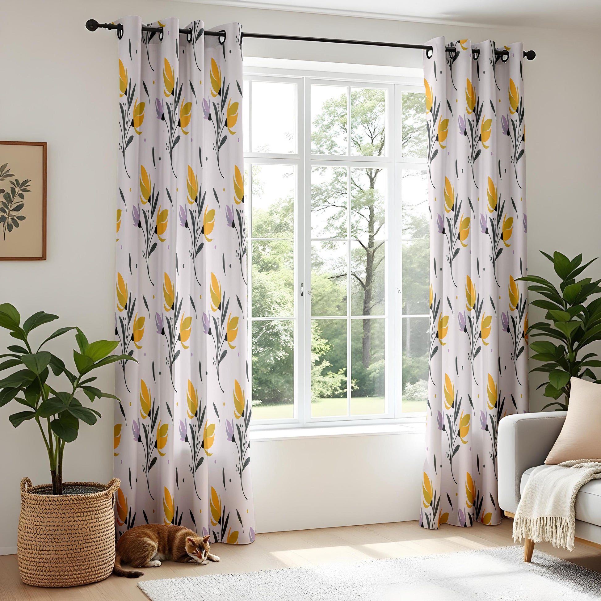 Onay Yellow Tulip Curtains – Spring Floral Kids Nursery Window Drapes