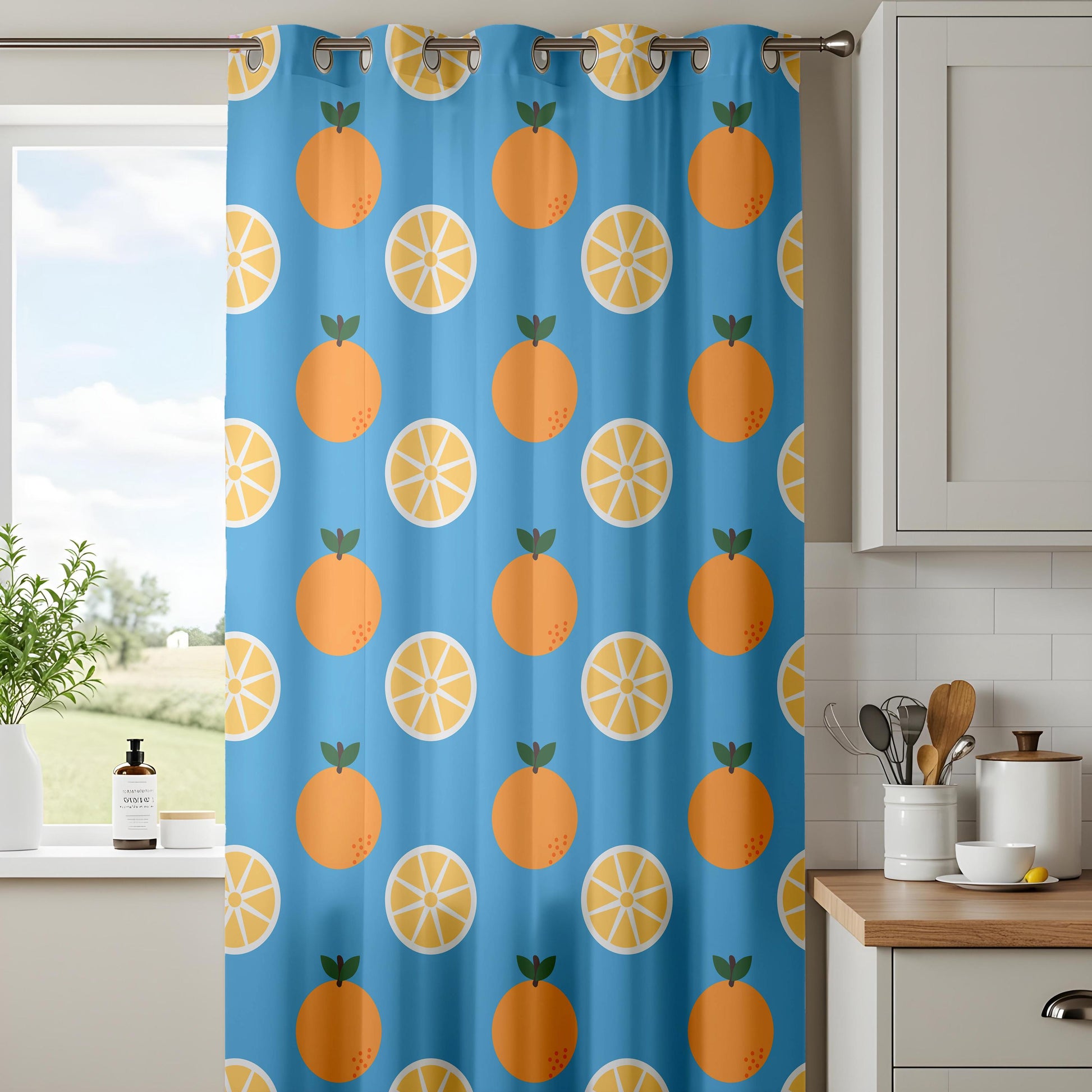 Onay Citrus Orange Curtains – Fruit Print Kids Room Summer Drapes