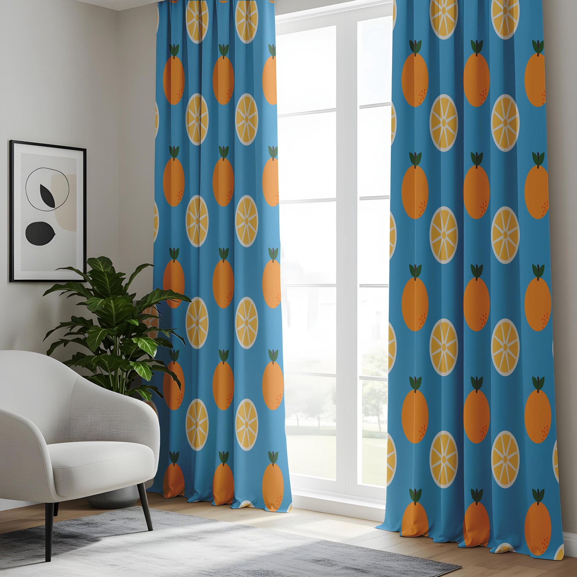 Onay Citrus Orange Curtains – Fruit Print Kids Room Summer Drapes