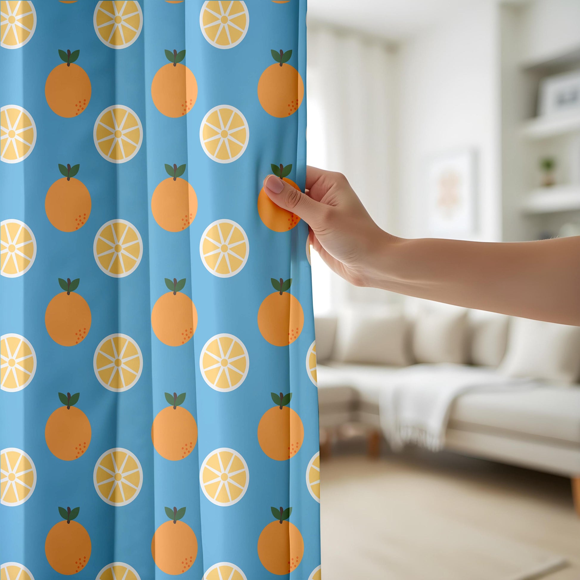 Onay Citrus Orange Curtains – Fruit Print Kids Room Summer Drapes