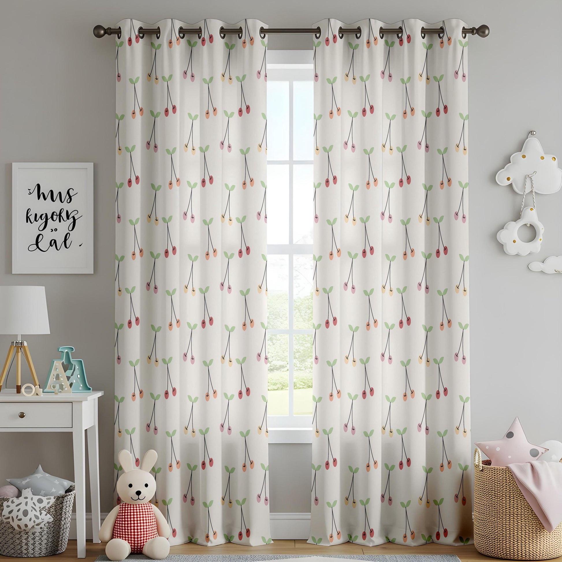 Onay Cherry Branch Curtains – Red Berry Print Kids Nursery Drapes