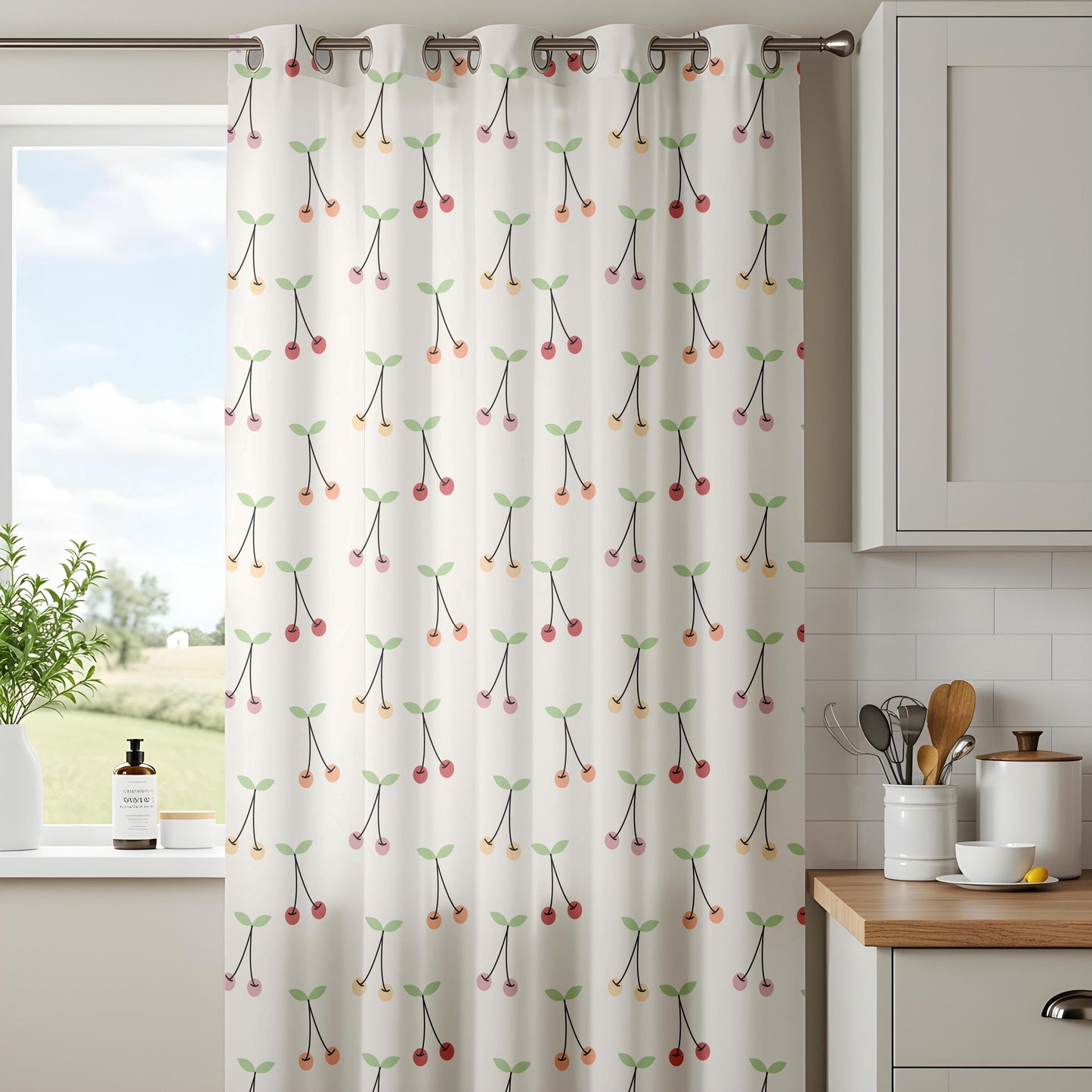 Onay Cherry Branch Curtains – Red Berry Print Kids Nursery Drapes