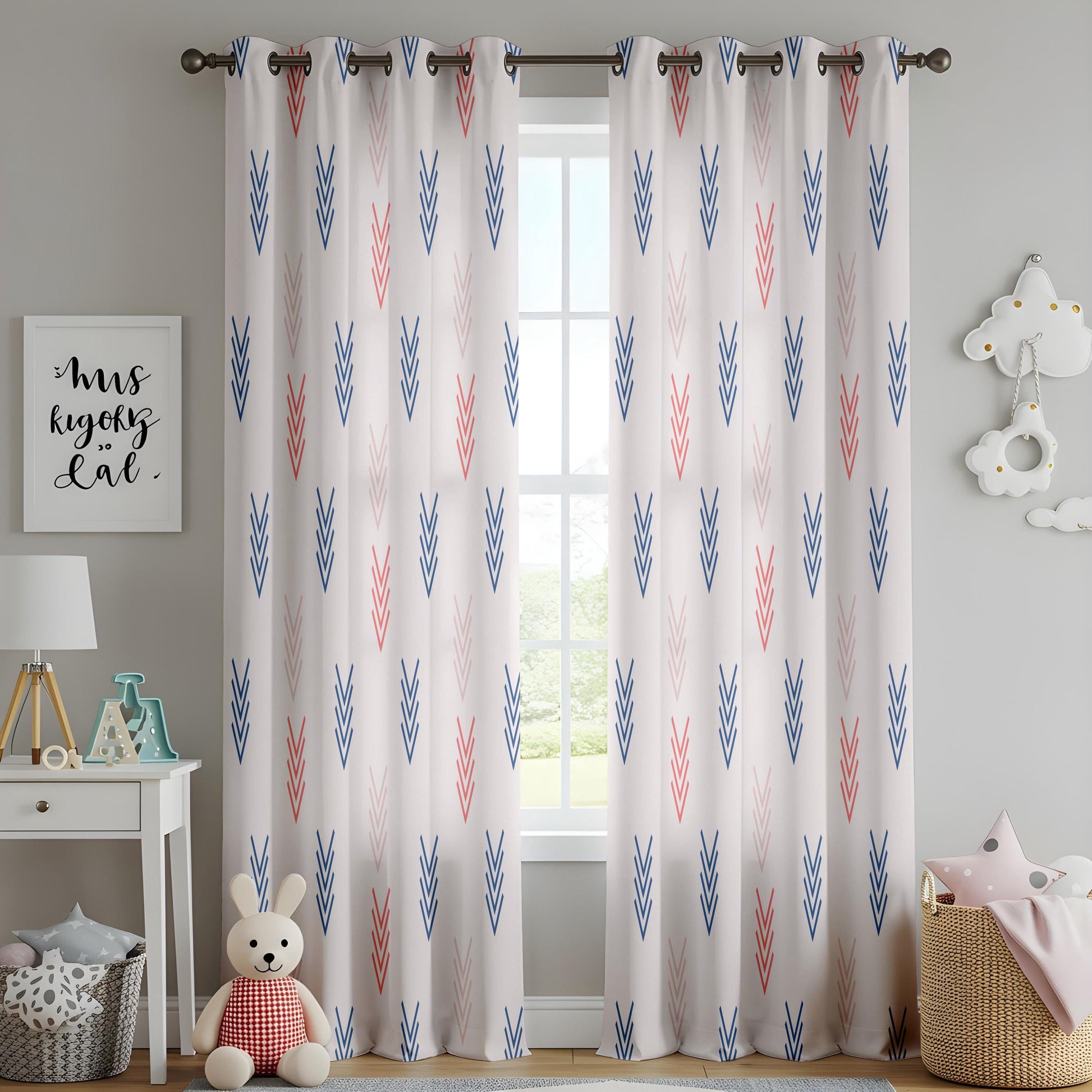 Onay Arrow Print Curtains – Blue Coral Nursery Kids Room Drapes