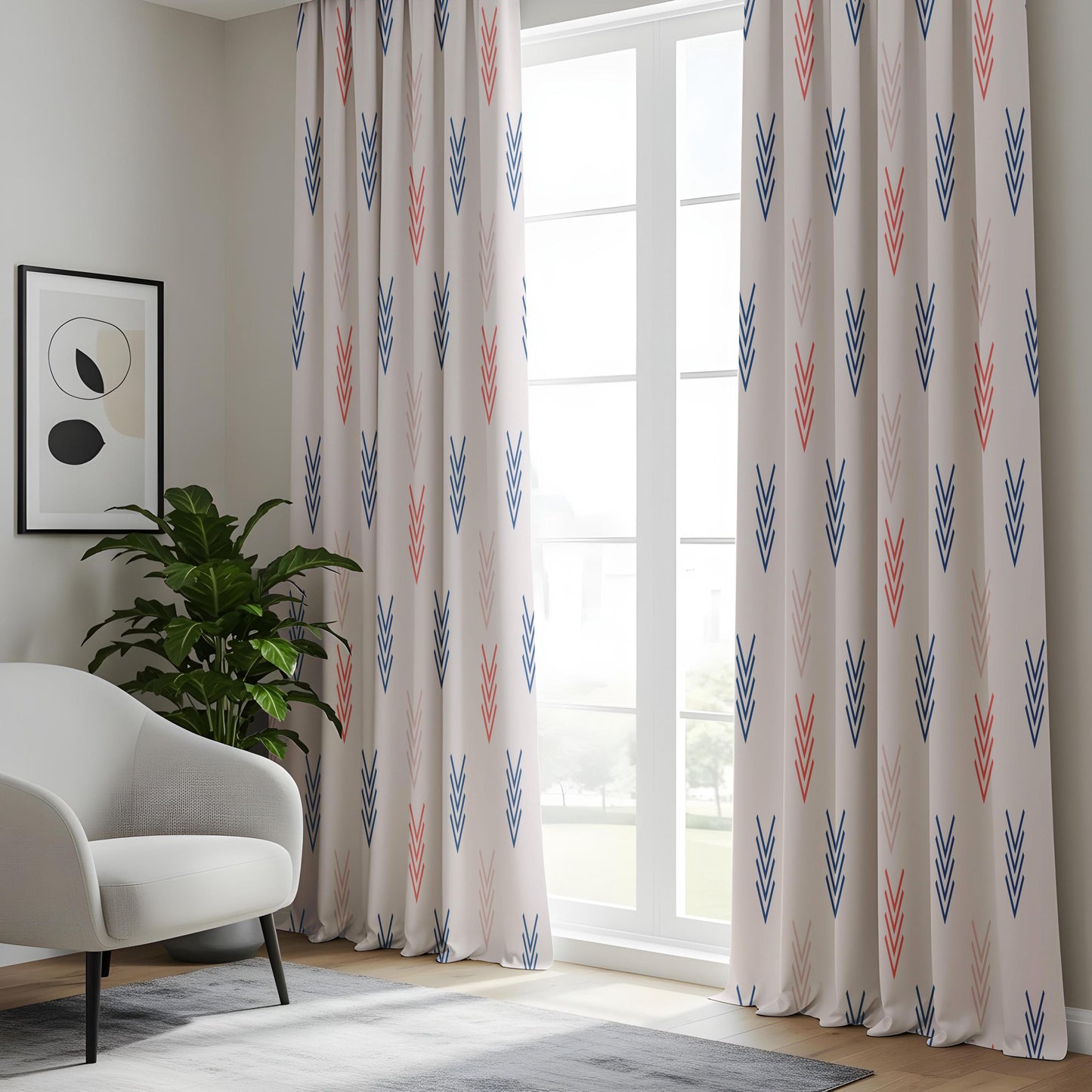 Onay Arrow Print Curtains – Blue Coral Nursery Kids Room Drapes