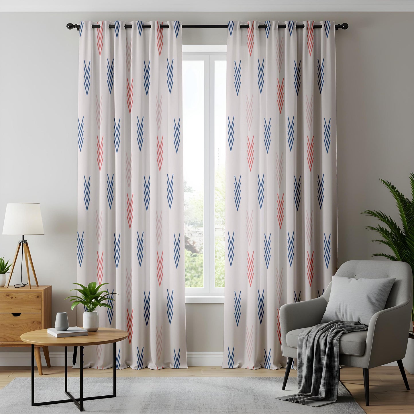 Onay Arrow Print Curtains – Blue Coral Nursery Kids Room Drapes