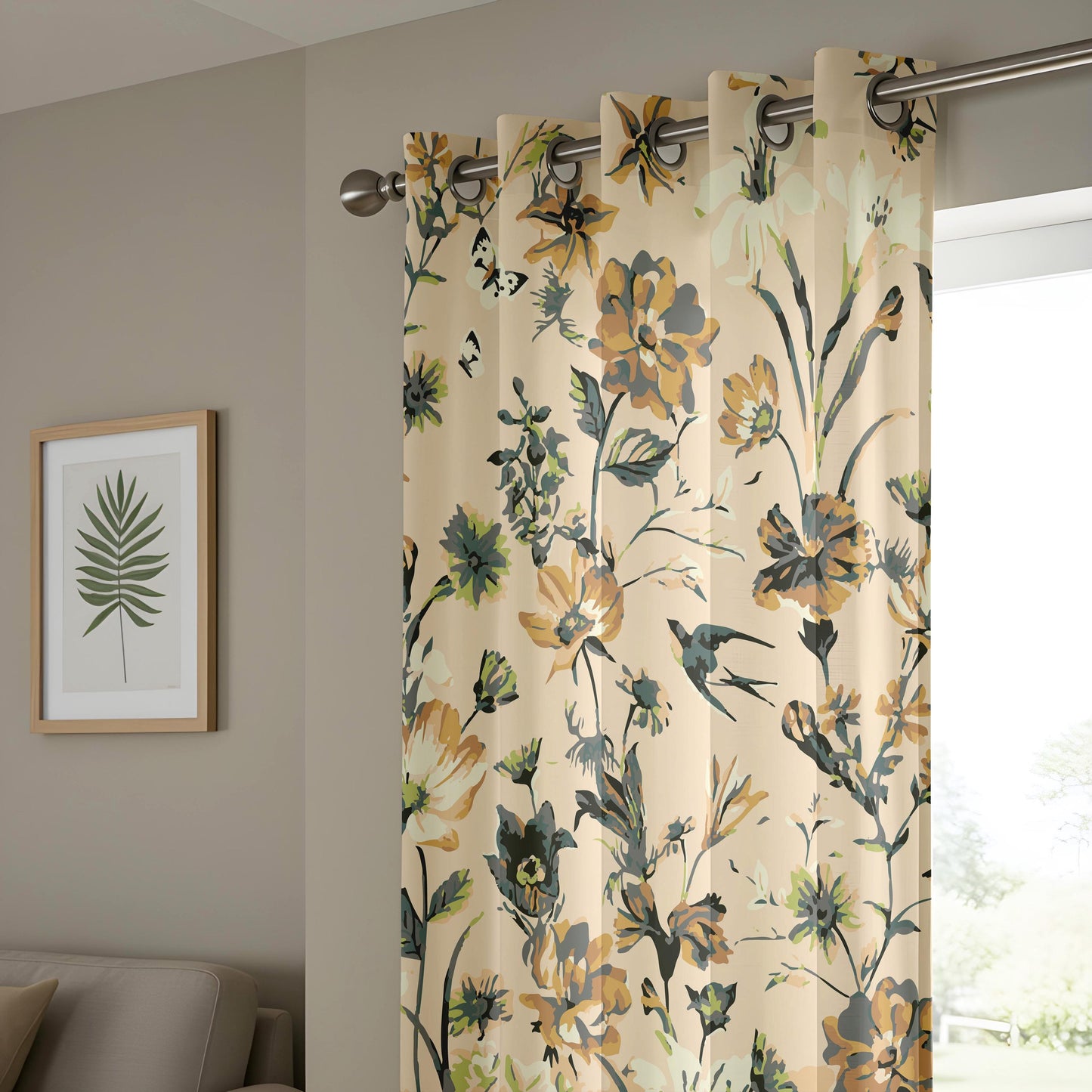 Onay Yellow Teal Floral Curtains – Large Botanical Print Window Drapes