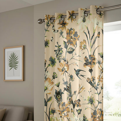 Onay Yellow Teal Floral Curtains – Large Botanical Print Window Drapes