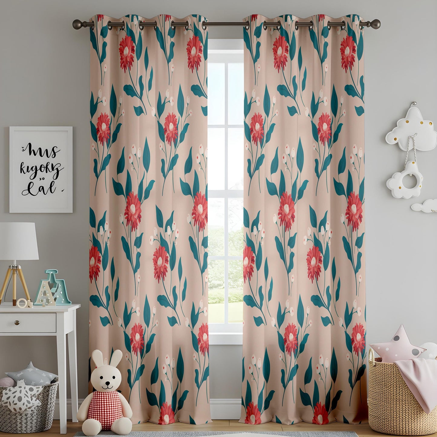 Onay Red Gerbera Curtains – Botanical Daisy Print Window Drapes