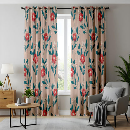 Onay Red Gerbera Curtains – Botanical Daisy Print Window Drapes