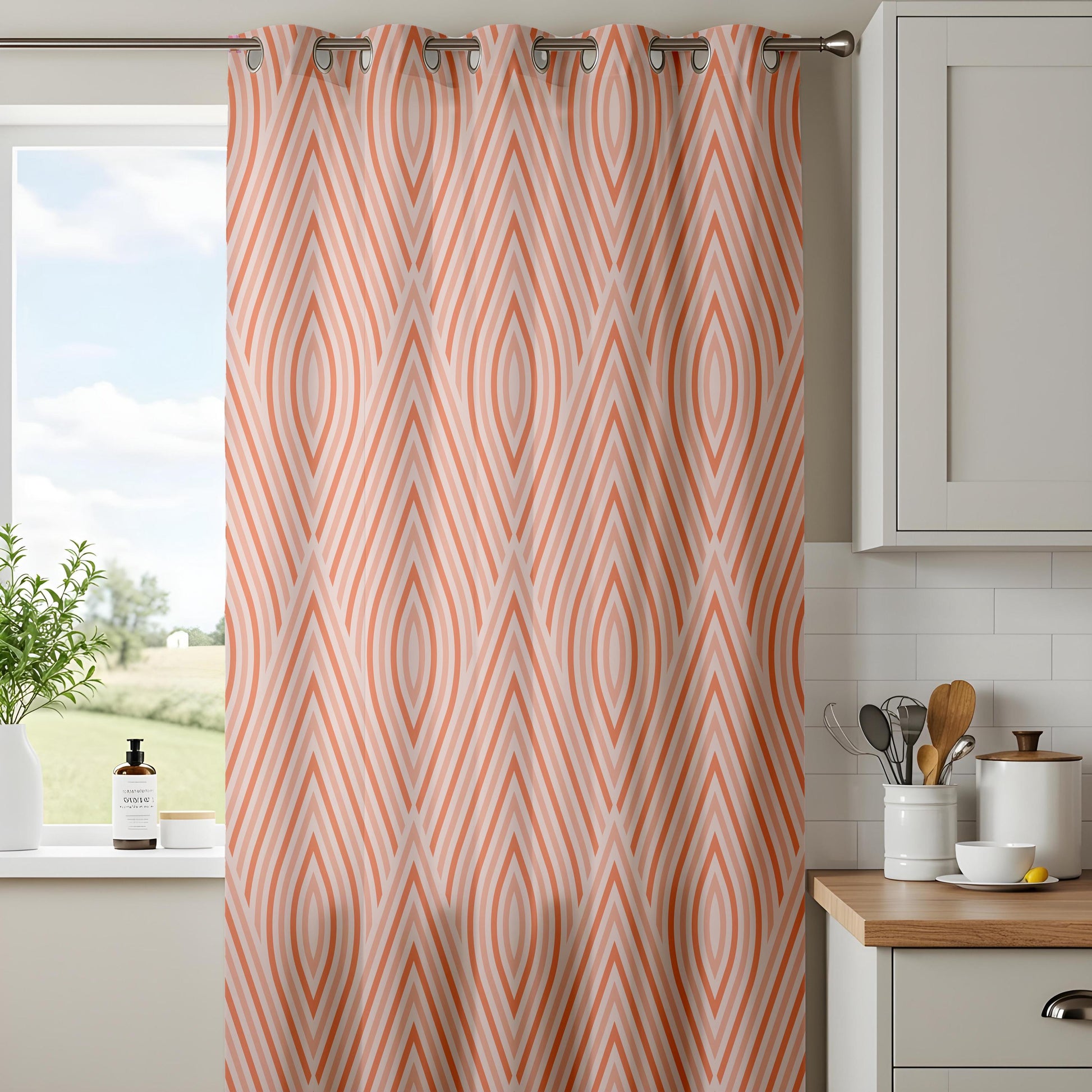 Onay Orange Grey Wave Curtains – Modern Ogee Stripe Kids Room Drapes