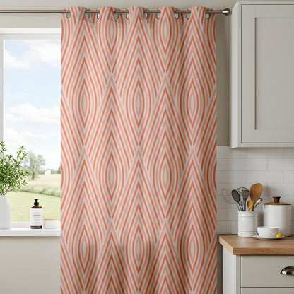 Onay Orange Grey Wave Curtains – Modern Ogee Stripe Kids Room Drapes