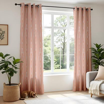 Onay Orange Grey Wave Curtains – Modern Ogee Stripe Kids Room Drapes