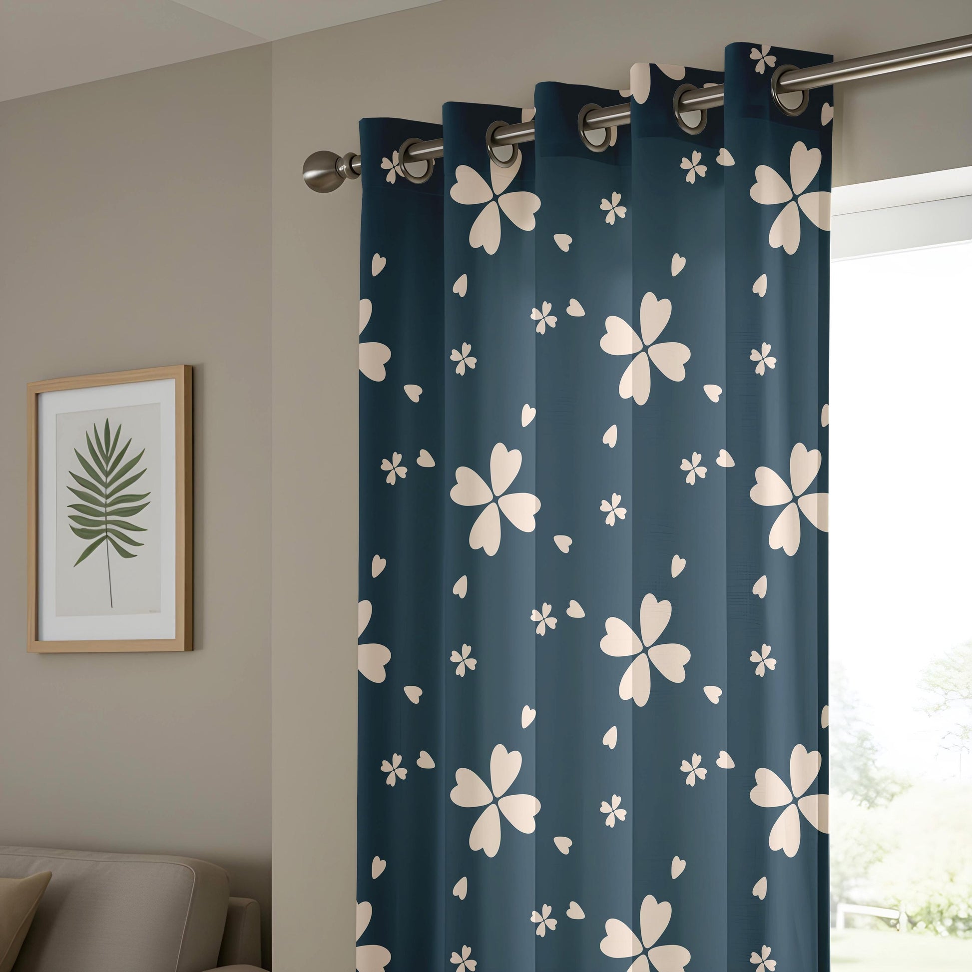 Onay Navy Clover Curtains – Four Leaf Floral Kids Nursery Drapes