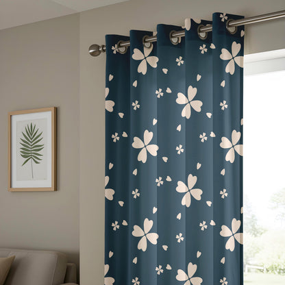 Onay Navy Clover Curtains – Four Leaf Floral Kids Nursery Drapes