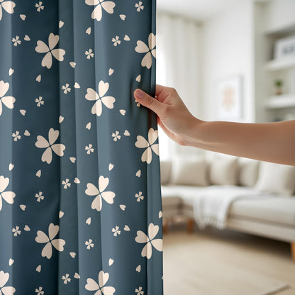 Onay Navy Clover Curtains – Four Leaf Floral Kids Nursery Drapes