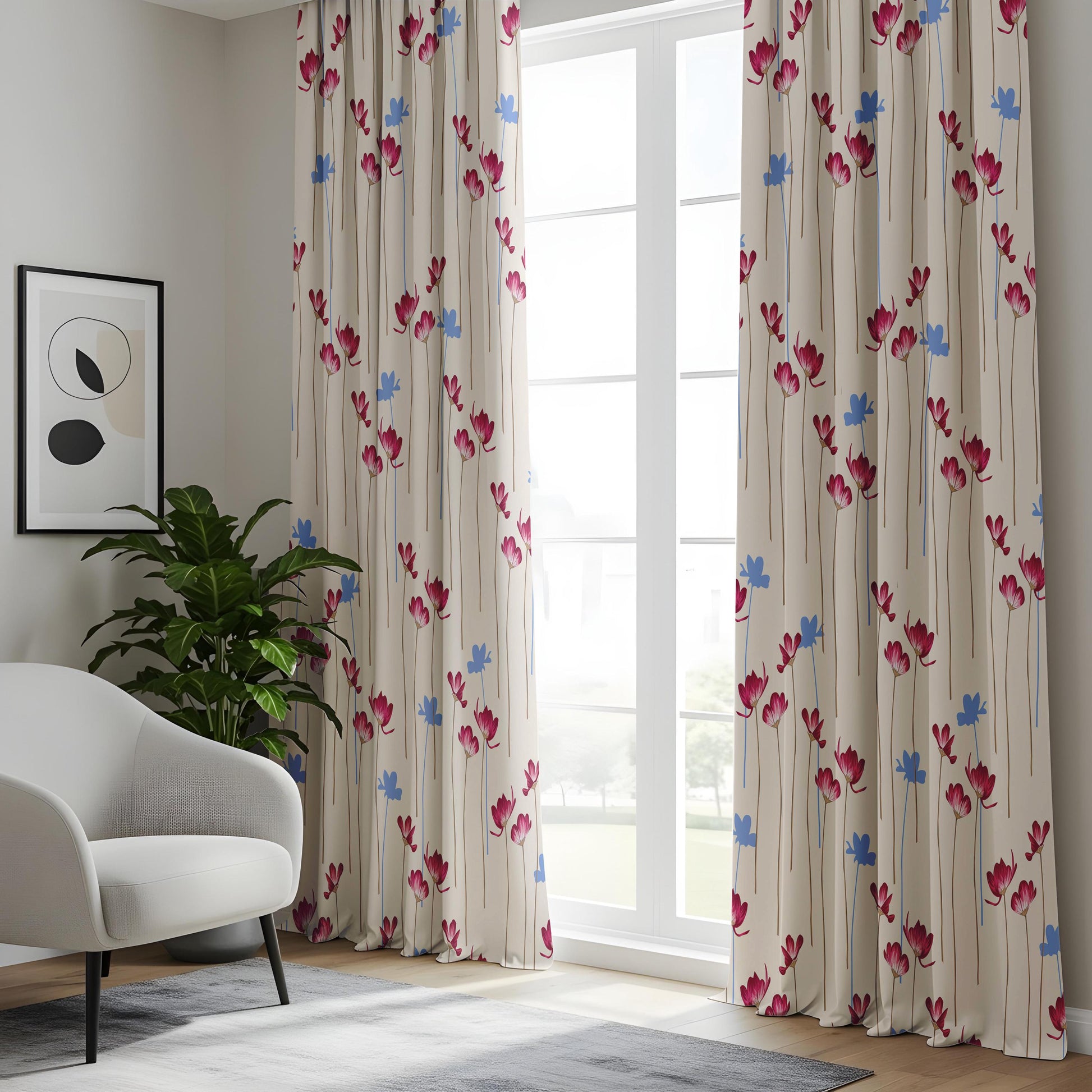 Onay Pink Blue Floral Curtains – Scattered Flower Nursery Drapes