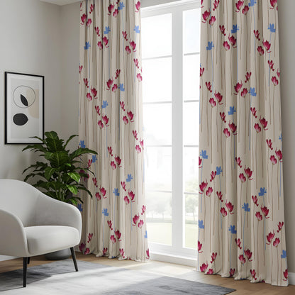Onay Pink Blue Floral Curtains – Scattered Flower Nursery Drapes