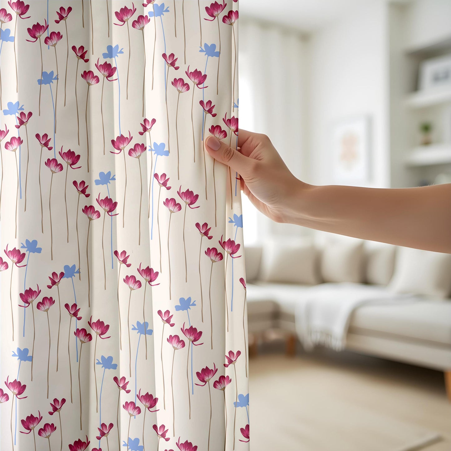 Onay Pink Blue Floral Curtains – Scattered Flower Nursery Drapes