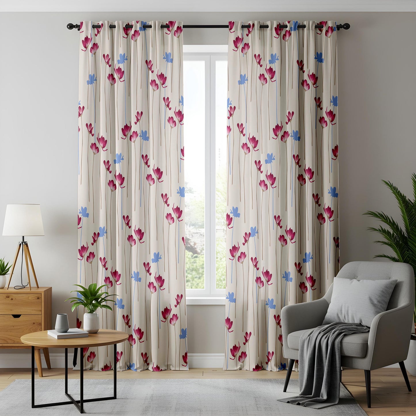 Onay Pink Blue Floral Curtains – Scattered Flower Nursery Drapes