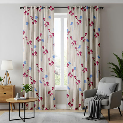 Onay Pink Blue Floral Curtains – Scattered Flower Nursery Drapes