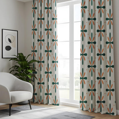 Onay Teal Orange Pinwheel Curtains – Retro Floral Kids Room Drapes