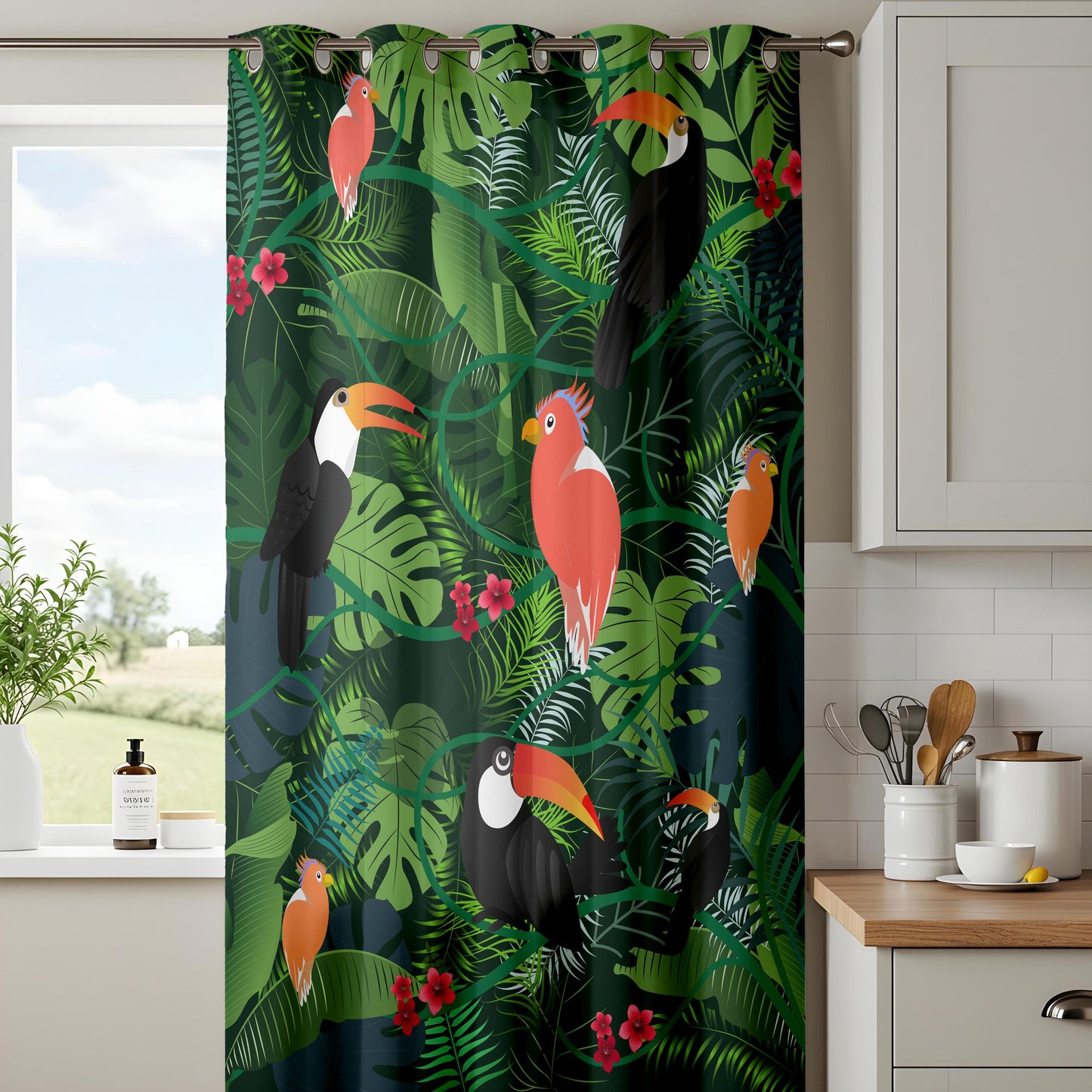 Onay Tropical Bird Curtains – Jungle Toucan Kids Room Window Drapes