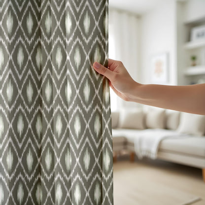 Onay Grey Ikat Curtains – Boho Ogee Pattern Modern Window Drapes