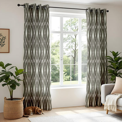 Onay Grey Ikat Curtains – Boho Ogee Pattern Modern Window Drapes