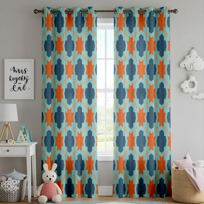 Onay Moroccan Tile Curtains – Teal Orange Aztec Boho Window Drapes