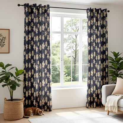 Onay Daisy Floral Curtains – Dark Navy Botanical Window Drapes