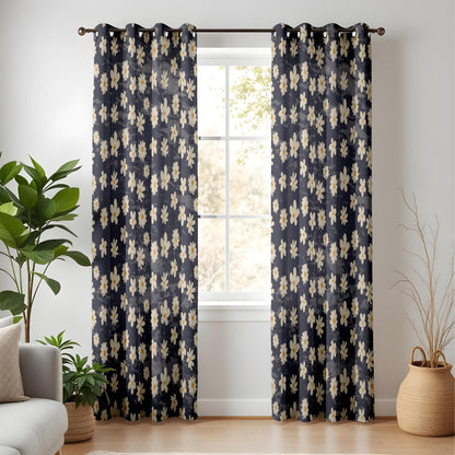 Onay Daisy Floral Curtains – Dark Navy Botanical Window Drapes