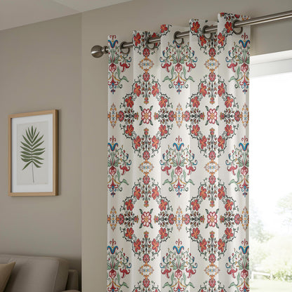 Onay Red Blue Ikat Curtains – Floral Damask Boho Window Drapes