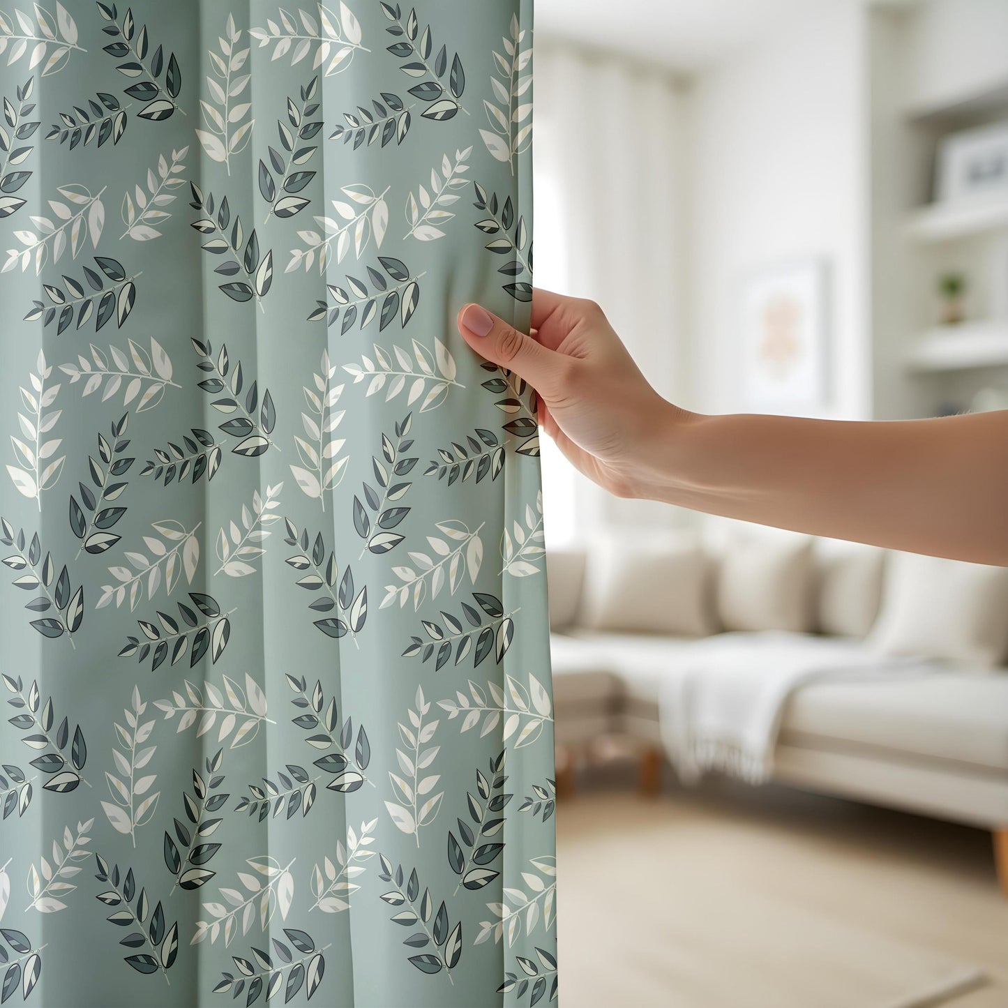 Onay Sage Eucalyptus Curtains – Green Botanical Leaf Window Drapes
