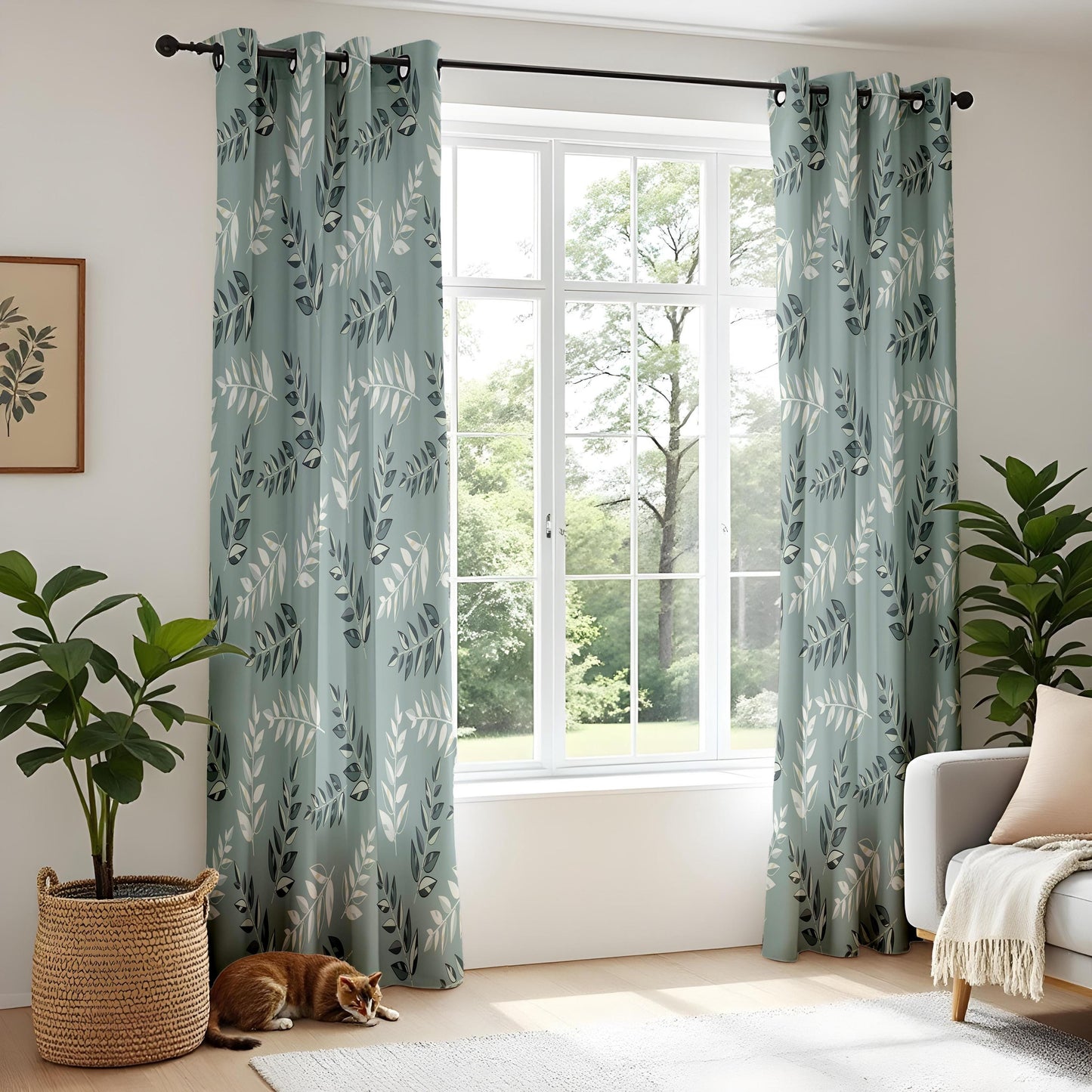 Onay Sage Eucalyptus Curtains – Green Botanical Leaf Window Drapes
