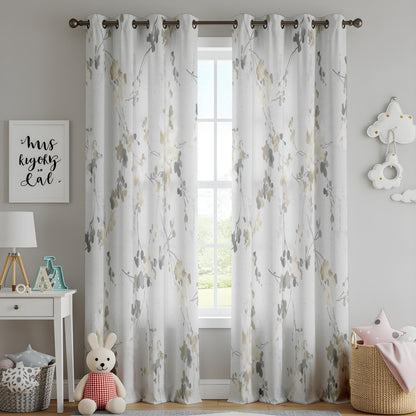 Onay Grey Yellow Floral Curtains – Watercolour Botanical Window Drapes