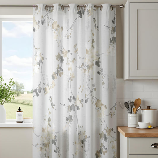 Onay Grey Yellow Floral Curtains – Watercolour Botanical Window Drapes