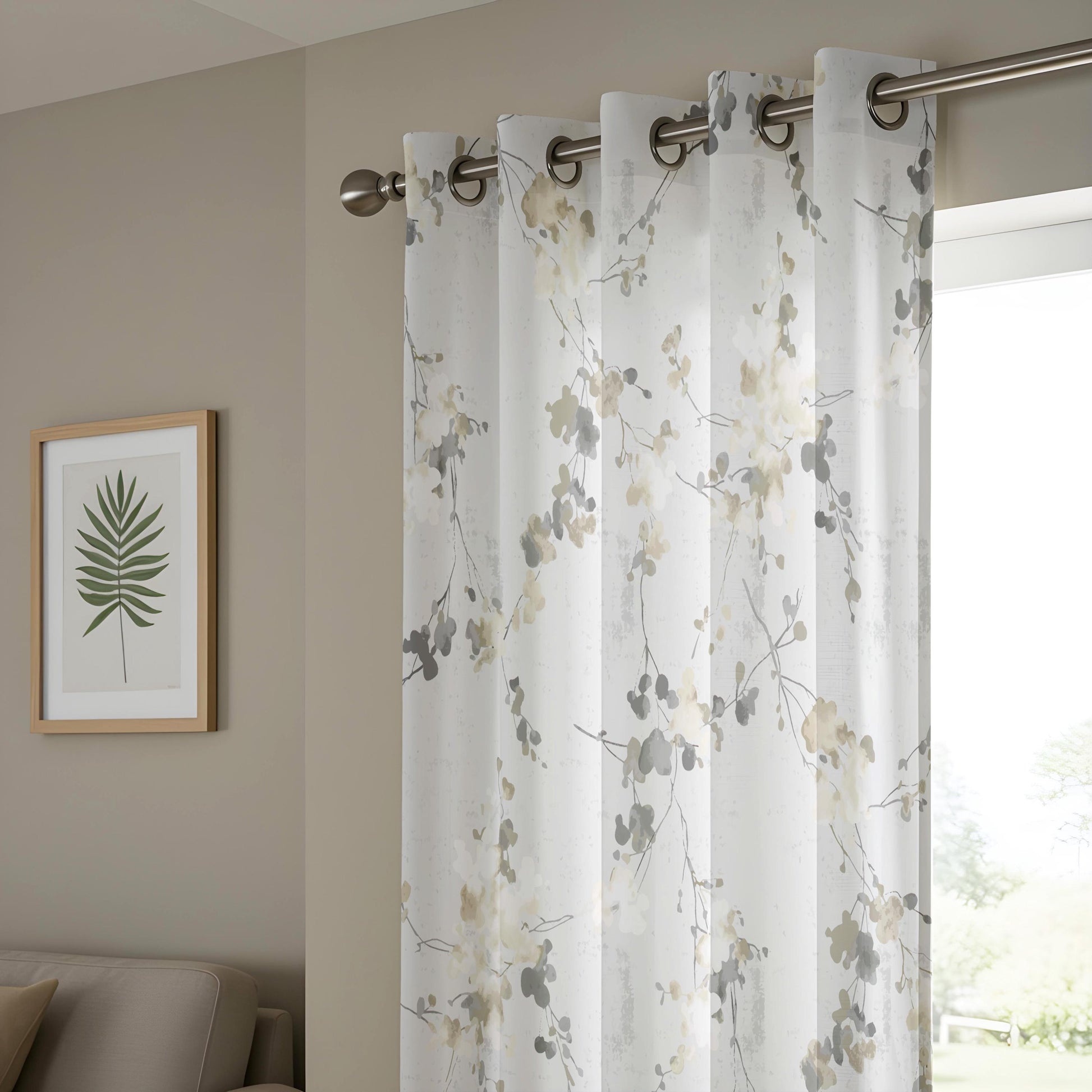 Onay Grey Yellow Floral Curtains – Watercolour Botanical Window Drapes