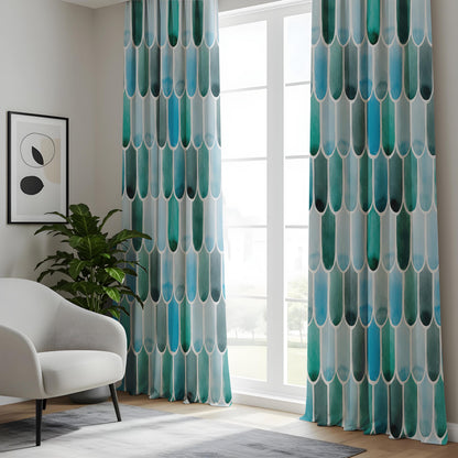 Onay Teal Mermaid Scale Curtains – Fish Scale Pattern Window Drapes