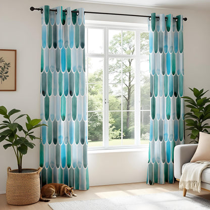 Onay Teal Mermaid Scale Curtains – Fish Scale Pattern Window Drapes